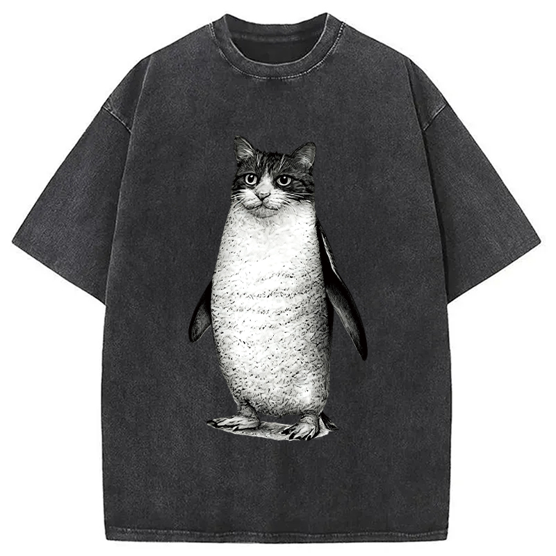 Modecanvas Penguin Cat DTG Printing Washed T-Shirt
