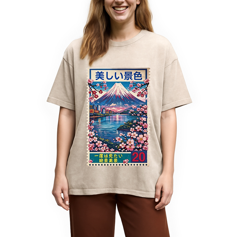 Modecanvas Springtime Scenery DTG Printing Washed T-Shirt