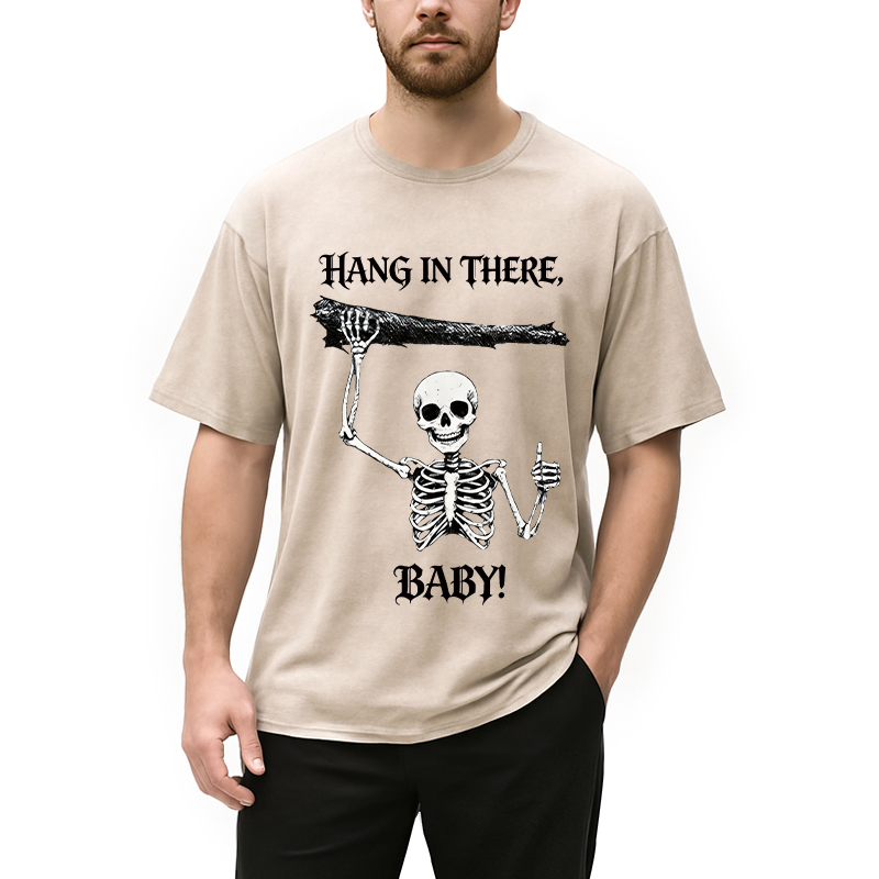 Modecanvas Hang In There Skeleton DTG Printing Washed T-Shirt