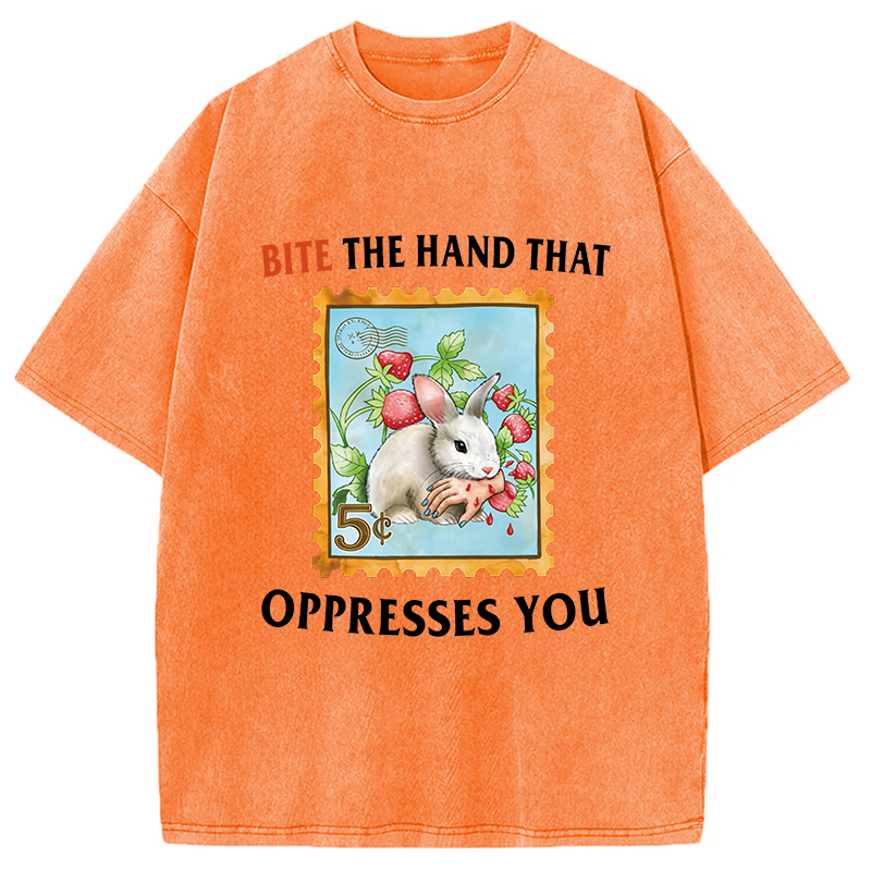 Modecanvas Bite The Hand DTG Printing Washed T-Shirt