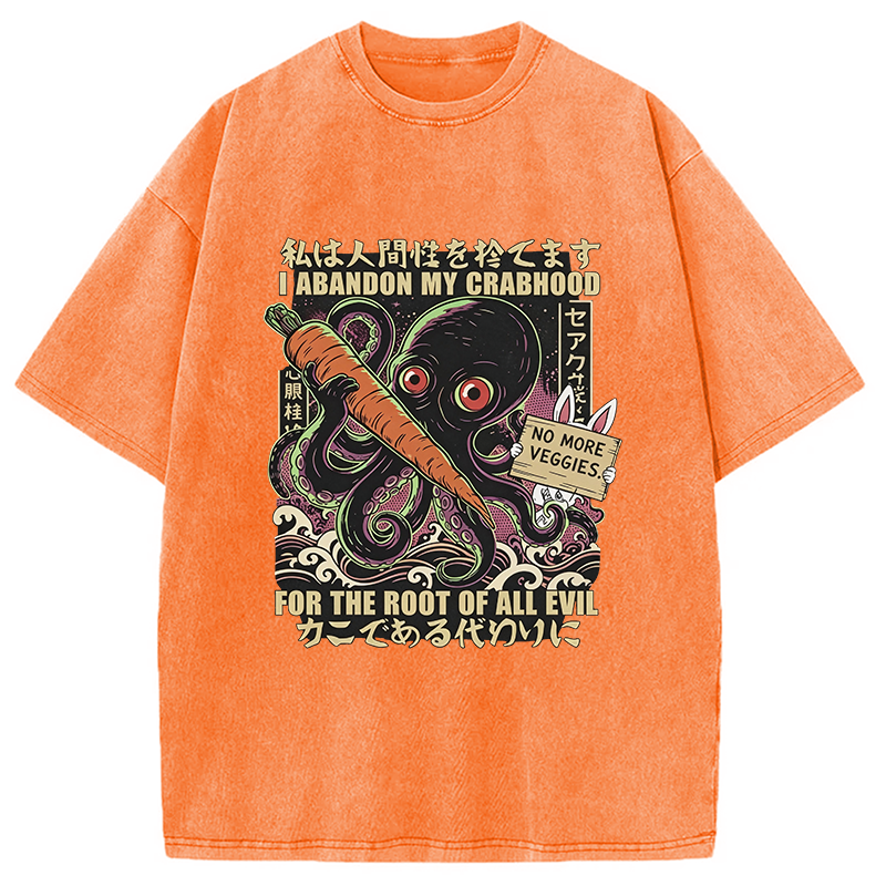 Modecanvas Japanese Octopus Horror DTG Printing Washed T-Shirt