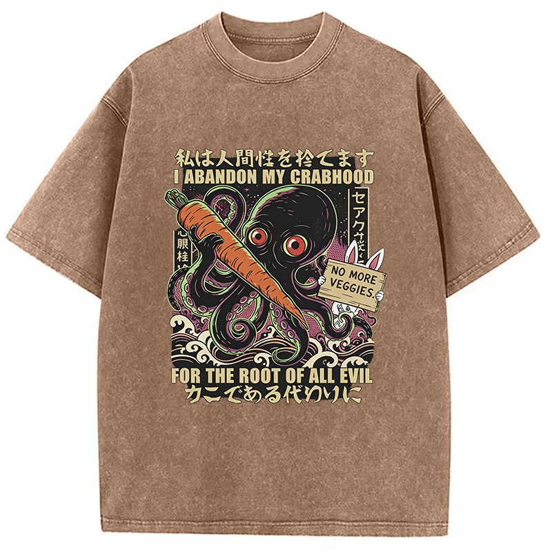 Modecanvas Japanese Octopus Horror DTG Printing Washed T-Shirt