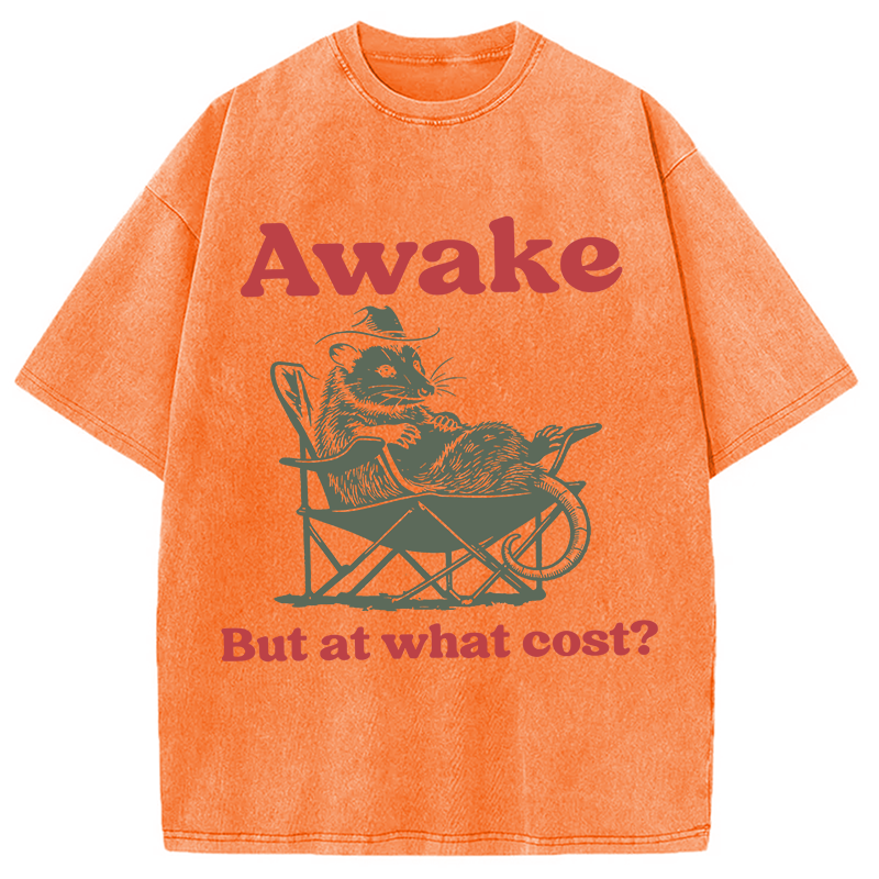 Modecanvas Awake But At What Cost Possum Meme DTG Printing Washed T-Shirt
