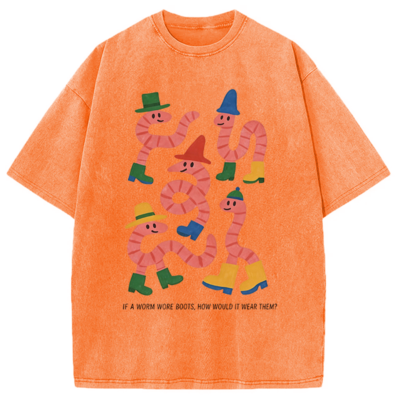 Modecanvas Whimsical Worms In Boots DTG Printing Washed T-Shirt