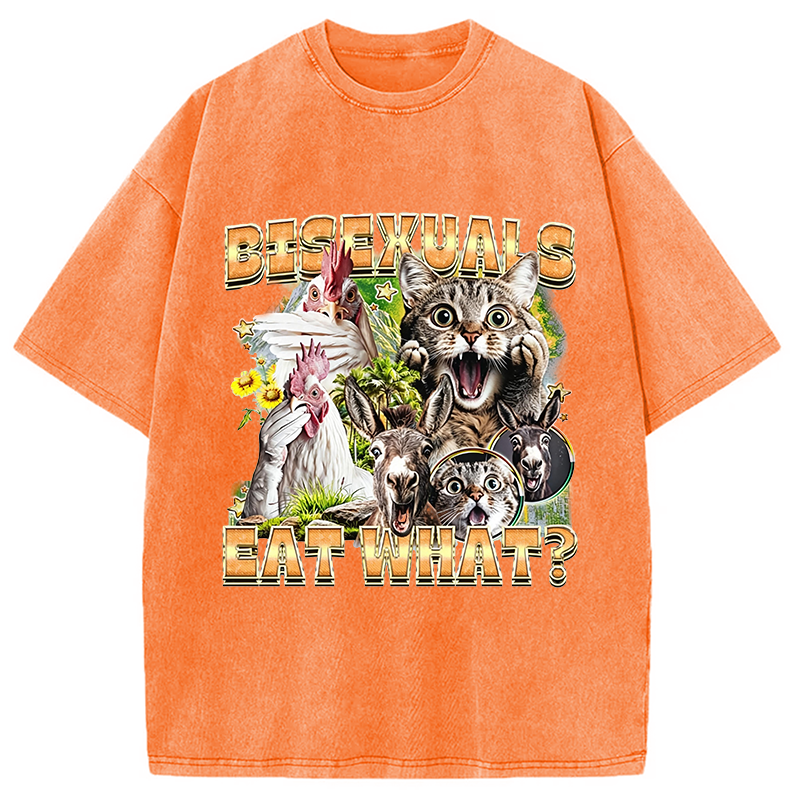 Modecanvas Bisexuals Eat What? DTG Printing Washed T-Shirt