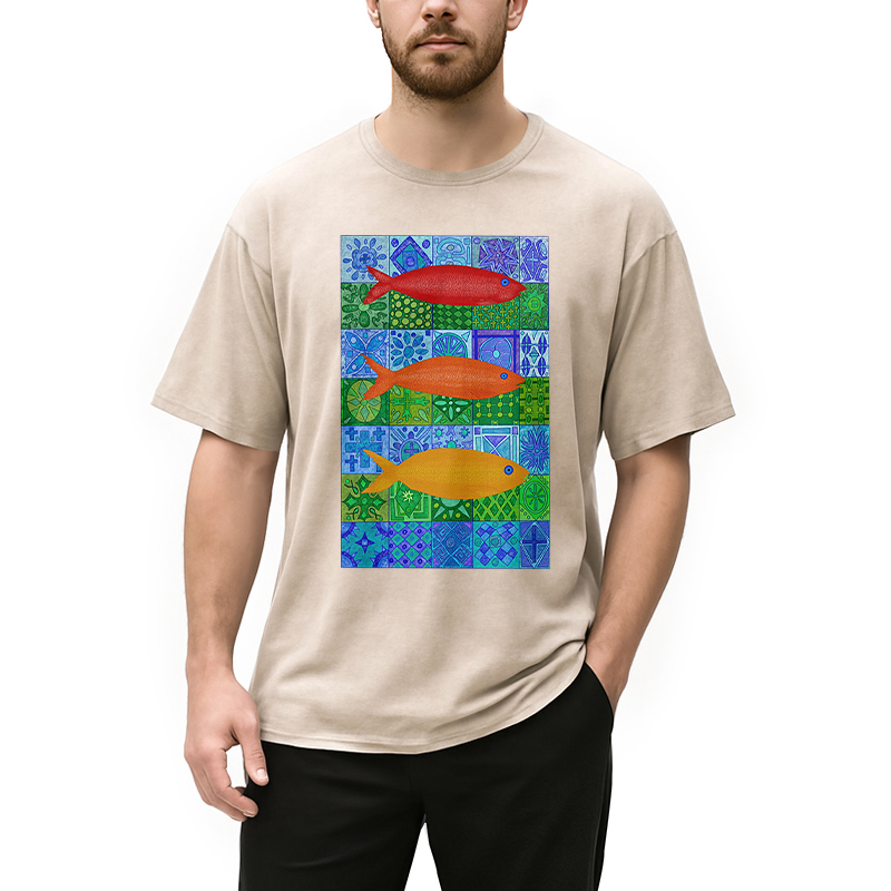 Modecanvas Three Fishes DTG Printing Washed T-Shirt