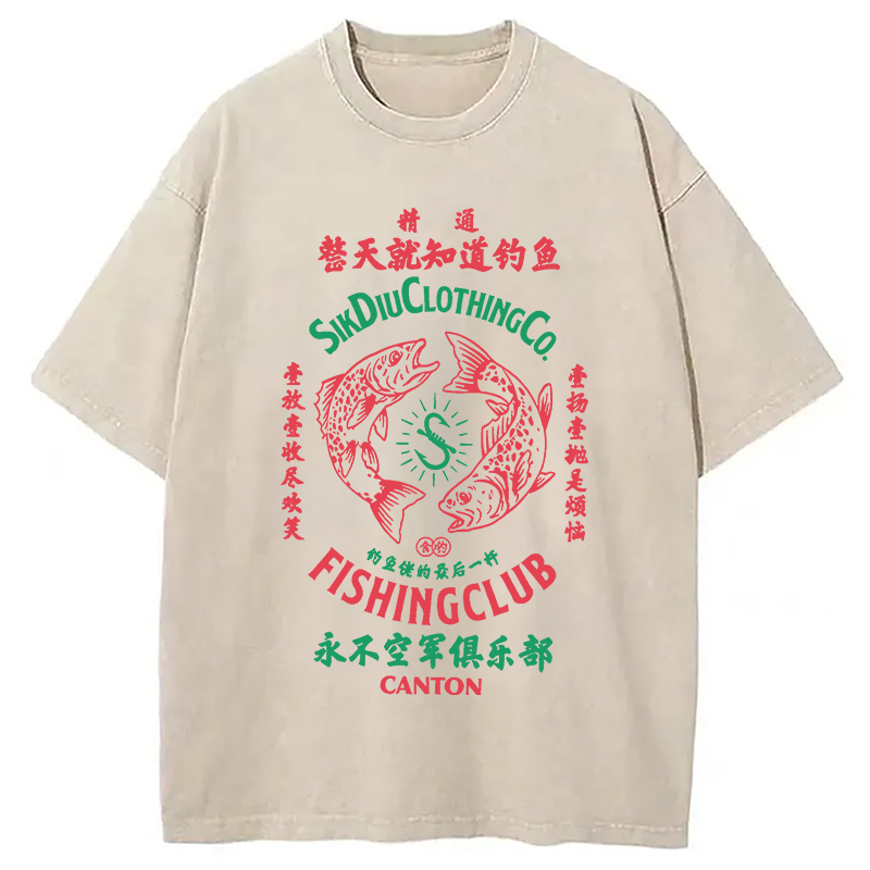 Modecanvas Fishing Club DTG Printing Washed T-Shirt