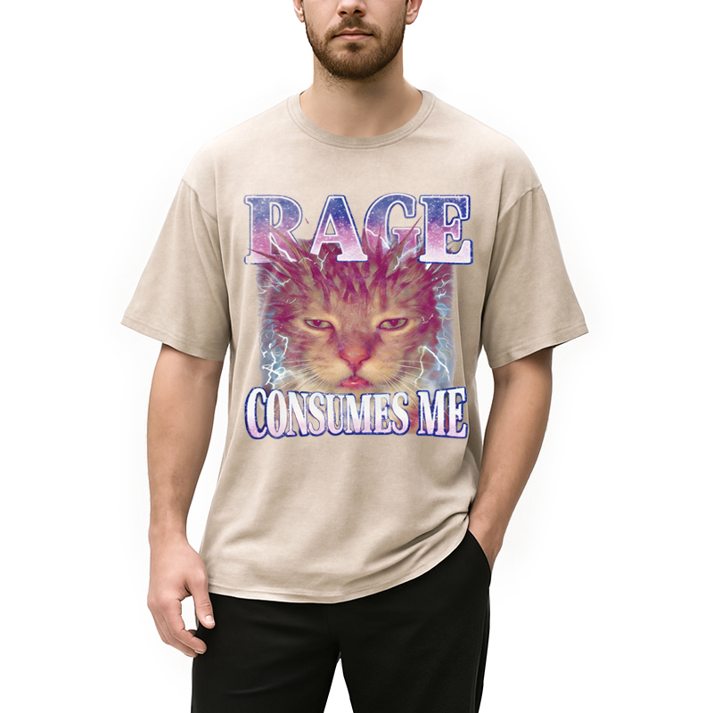 Modecanvas Rage Consumes Me Cat Funny Pet Meme DTG Printing Washed T-Shirt