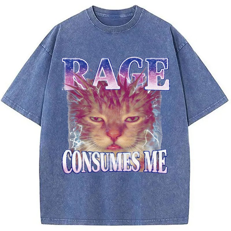 Modecanvas Rage Consumes Me Cat Funny Pet Meme DTG Printing Washed T-Shirt