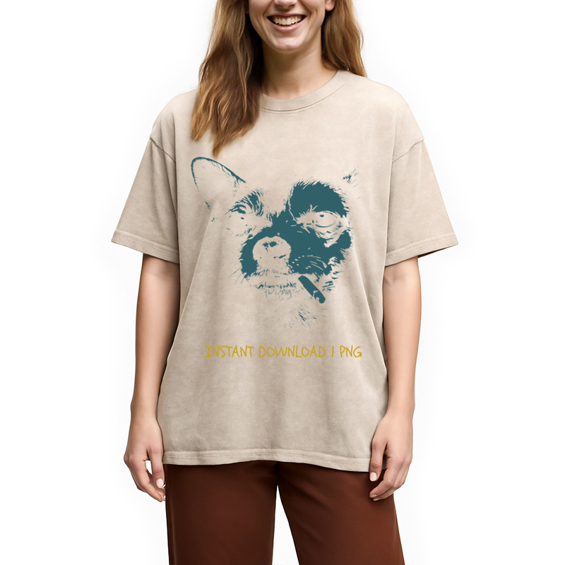 Modecanvas Funny Smoking Chihuahua DTG Printing Washed T-Shirt