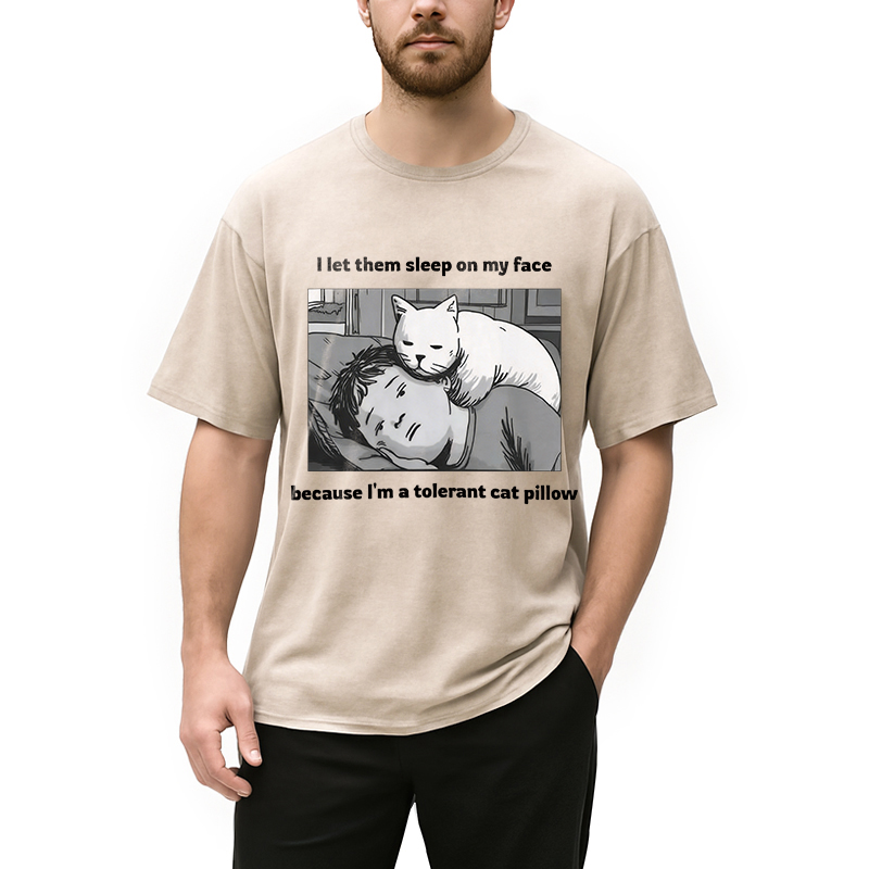 Modecanvas Funny Cat Servant DTG Printing Washed T-Shirt