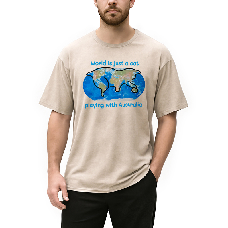 Modecanvas World is Just a Cat DTG Printing Washed T-Shirt