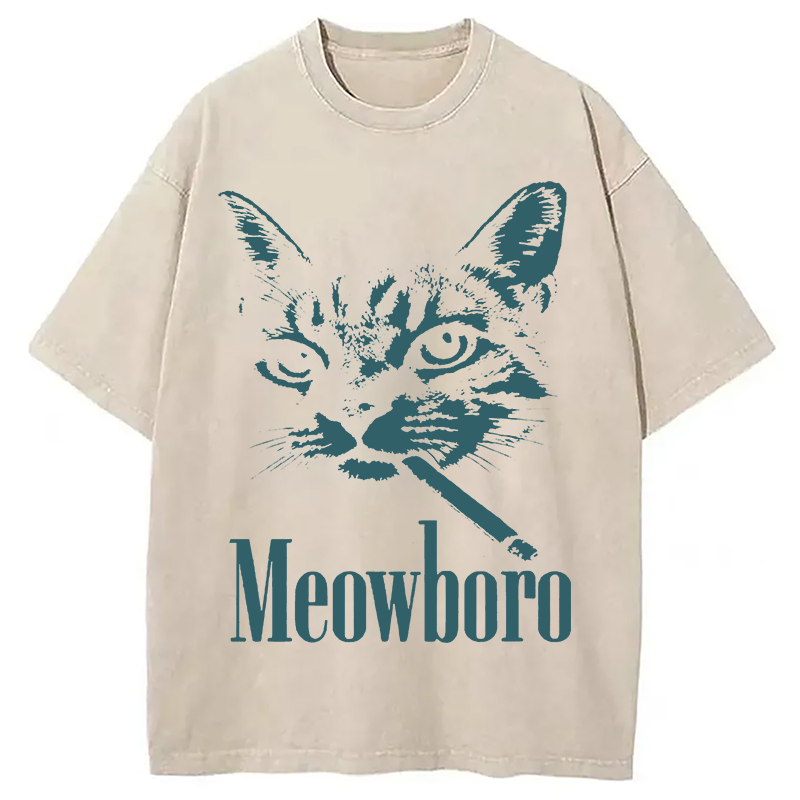 Modecanvas Vintage Smoking Cat DTG Printing Washed T-Shirt