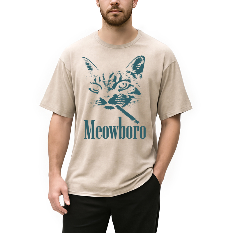 Modecanvas Vintage Smoking Cat DTG Printing Washed T-Shirt