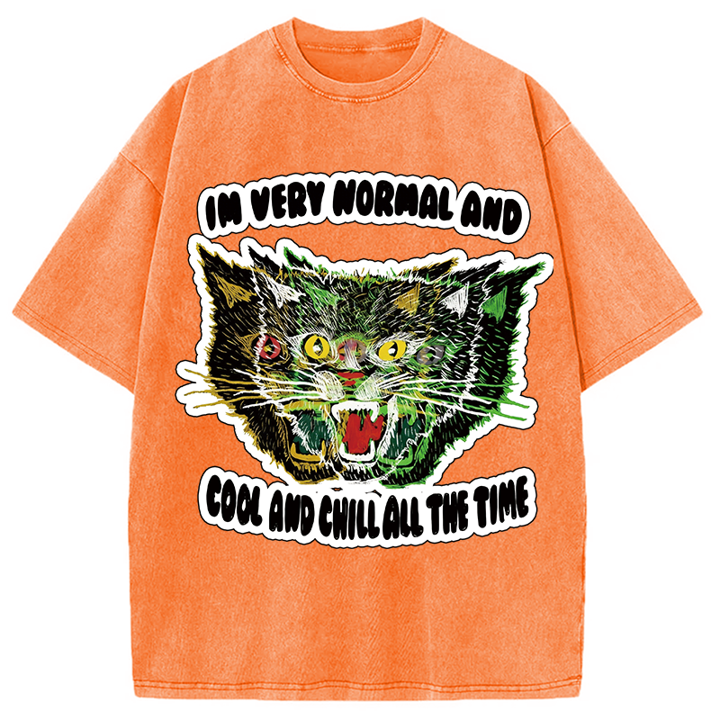 Modecanvas Normal And Chill Cat DTG Printing Washed T-Shirt