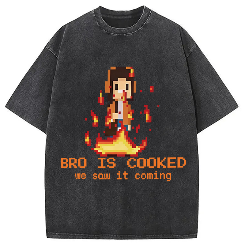 Modecanvas Bro Is Cooked Funny Meme DTG Printing Washed T-Shirt