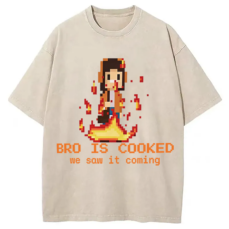 Modecanvas Bro Is Cooked Funny Meme DTG Printing Washed T-Shirt