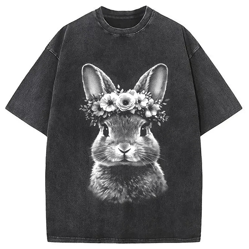 Modecanvas Floral Bunny Easter DTG Printing Washed T-Shirt