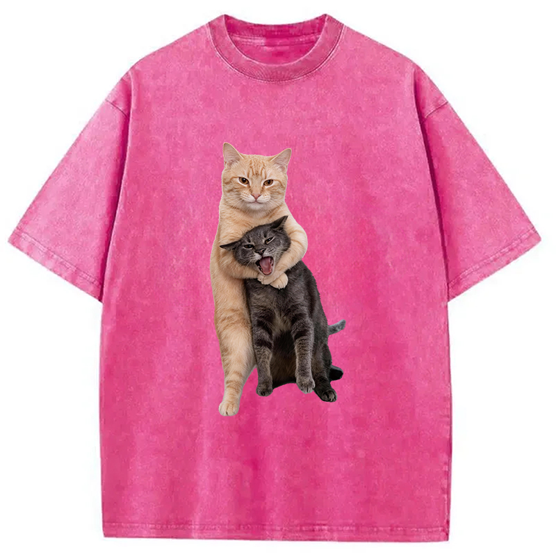 Modecanvas Fighting Cat DTG Printing Washed T-Shirt