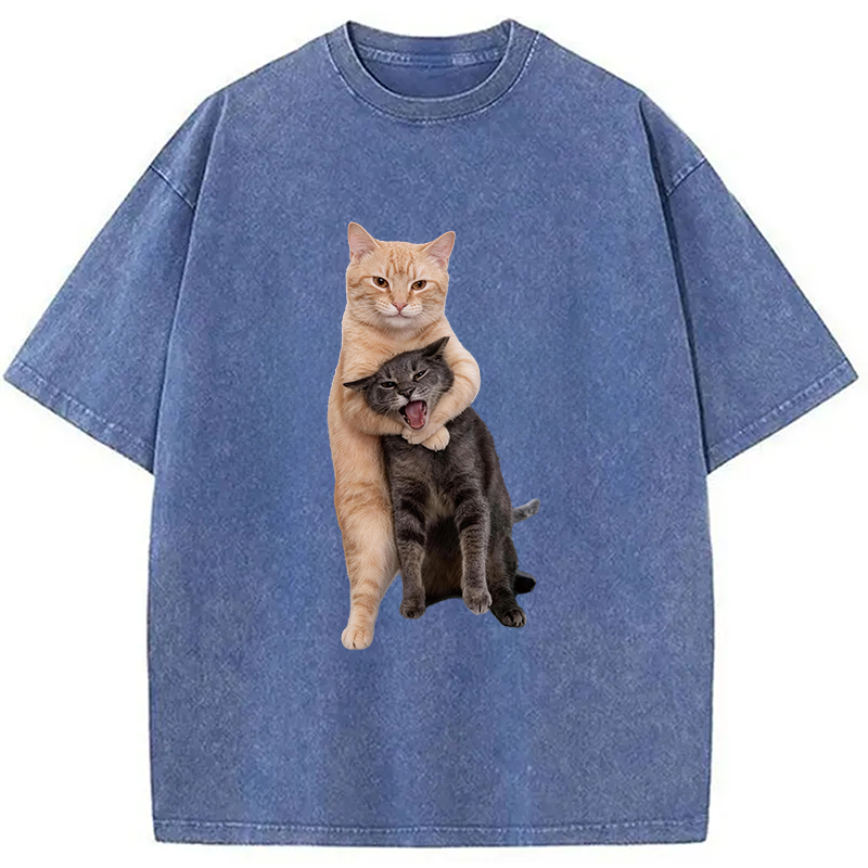 Modecanvas Fighting Cat DTG Printing Washed T-Shirt