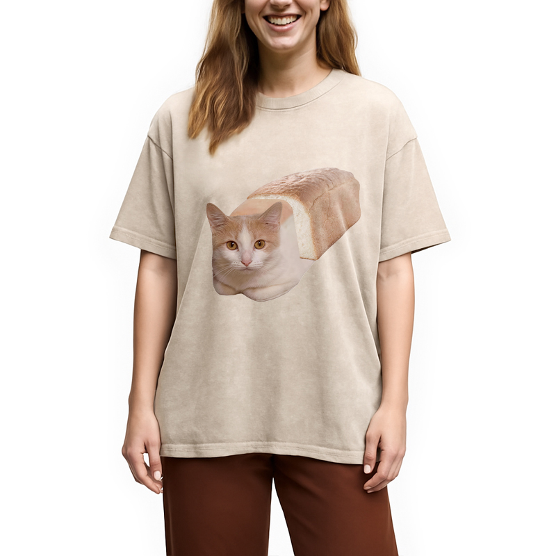 Modecanvas Cat Bread DTG Printing Washed T-Shirt