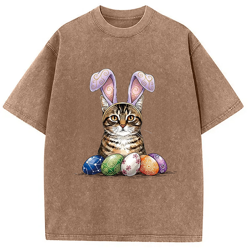 Modecanvas Easter Cat DTG Printing Washed T-Shirt