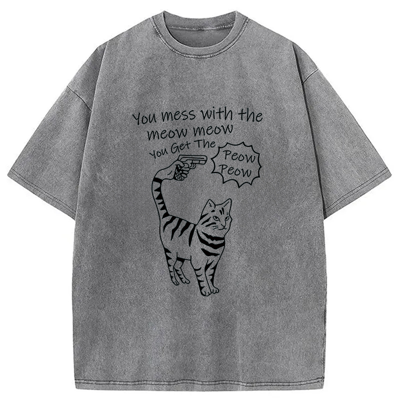 Modecanvas Waiting For Punishment From Cat DTG Printing Washed T-Shirt