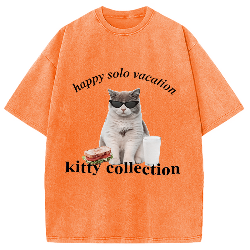 Modecanvas Happy Solo Vacation Kitty Collection DTG Printing Washed T-Shirt