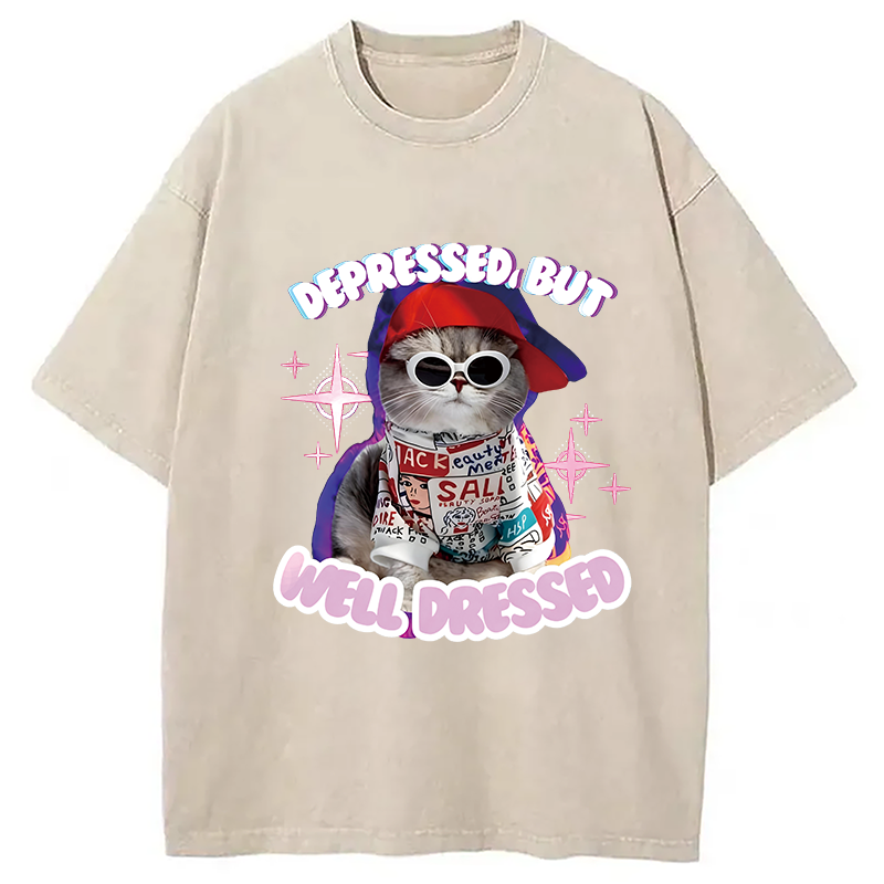 Modecanvas Depressed But Well Dressed DTG Printing Washed T-Shirt