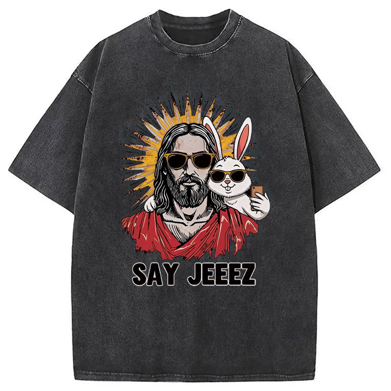 Modecanvas Say Jeeez Funny Easter DTG Printing Washed T-Shirt