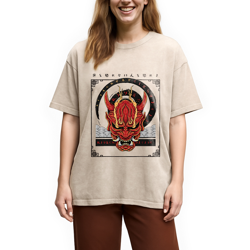 Modecanvas Oni Mask Japanese DTG Printing Washed T-Shirt