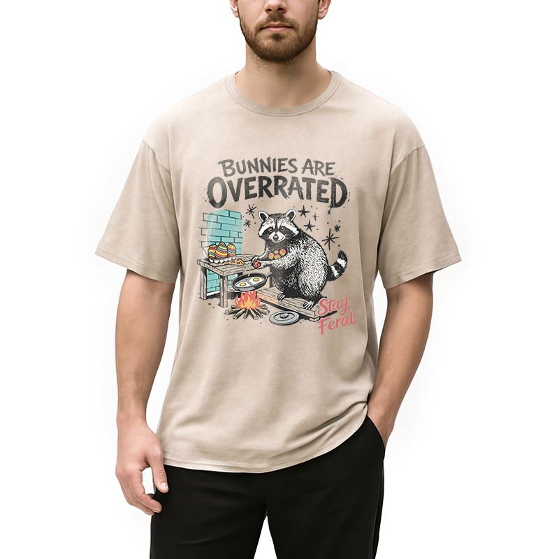 Modecanvas Bunnies Are Overrated Raccoon Easter DTG Printing Washed T-Shirt