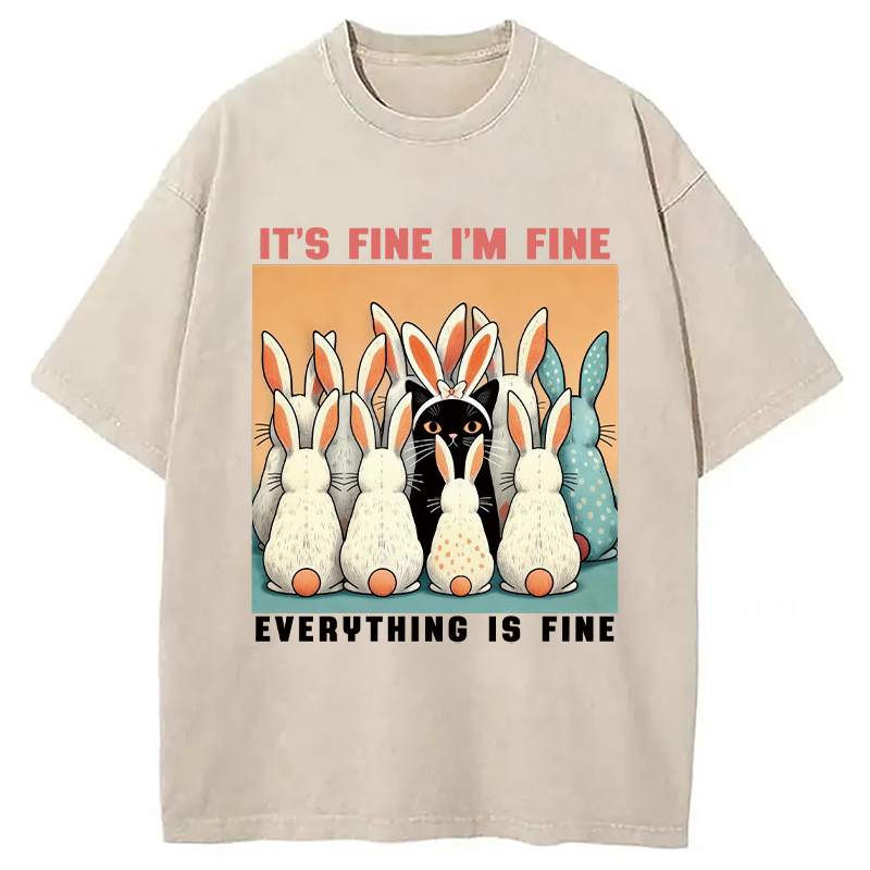 Modecanvas Black Cat Easter DTG Printing Washed T-Shirt