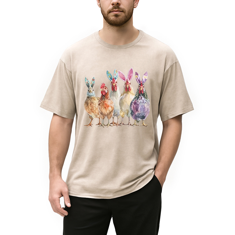 Modecanvas Funny Chicken Easter DTG Printing Washed T-Shirt