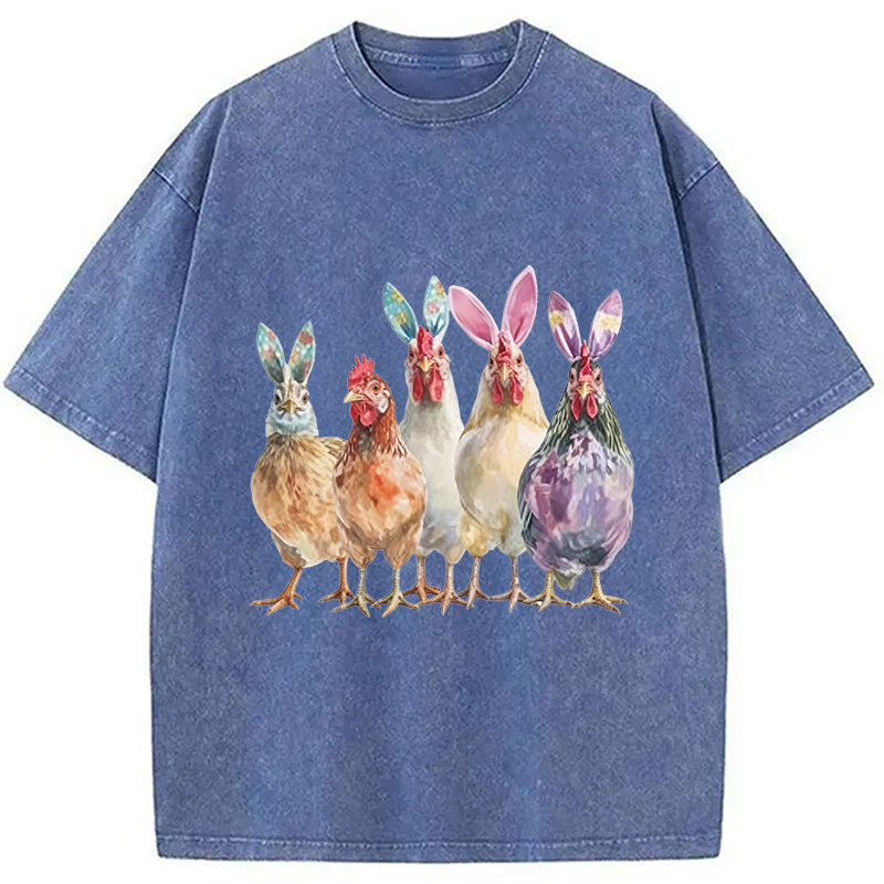 Modecanvas Funny Chicken Easter DTG Printing Washed T-Shirt