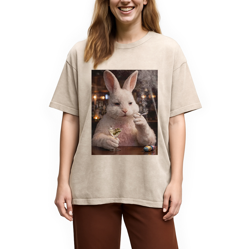 Modecanvas Unhinged Easter Bunny DTG Printing Washed T-Shirt