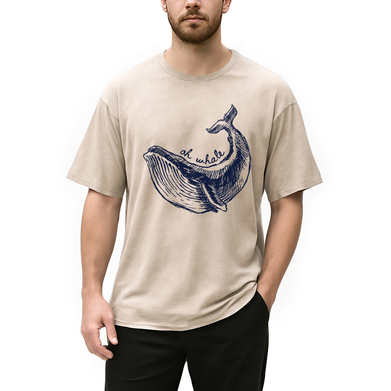 Modecanvas Ah Whale DTG Printing Washed T-Shirt