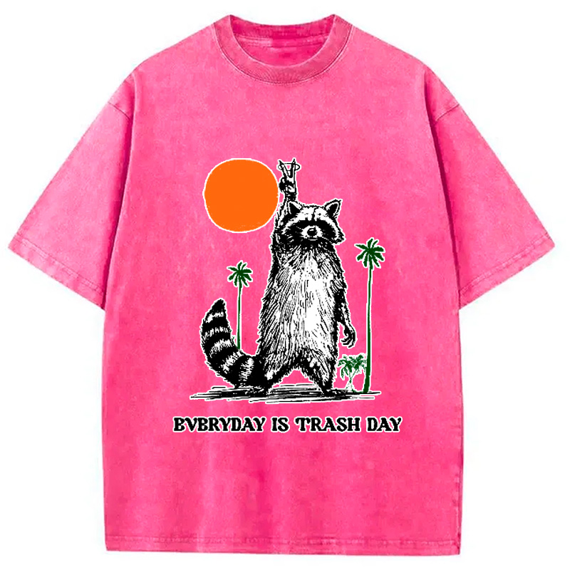 Modecanvas Everyday Is Trash Day Raccoon Washed T-Shirt