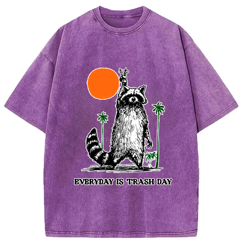 Modecanvas Everyday Is Trash Day Raccoon Washed T-Shirt