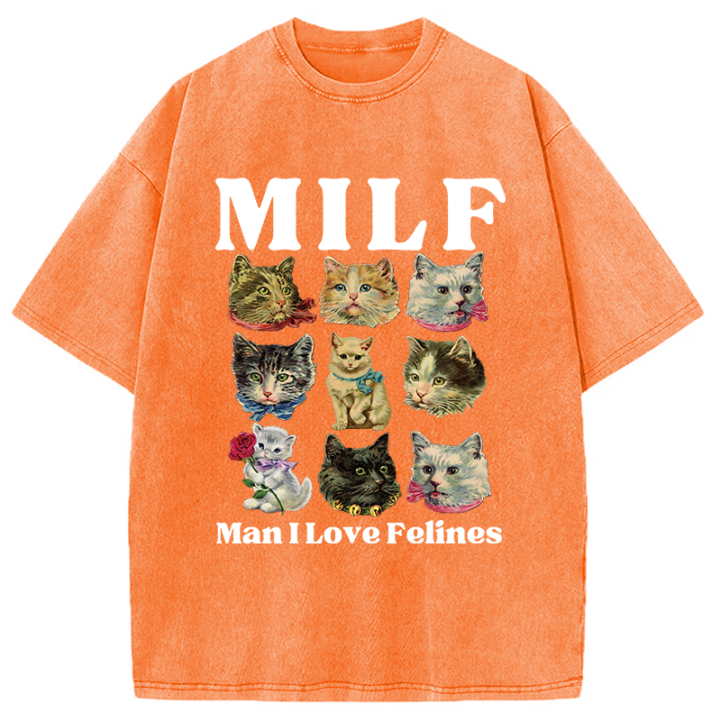 Modecanvas Man I Love Felines DTG Printing Washed T-Shirt