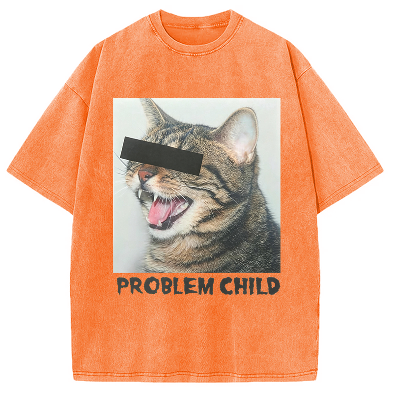 Modecanvas Problem Child Cat Washed T-Shirt-modecanvas