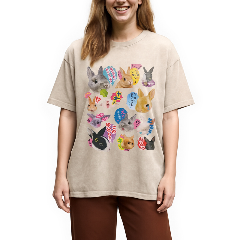 Modecanvas Japanese Bunny DTG Printing Washed T-Shirt