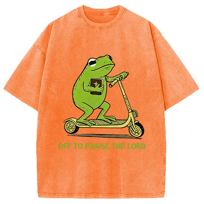 Modecanvas Frog Went To Praise God DTG Printing Washed T-Shirt