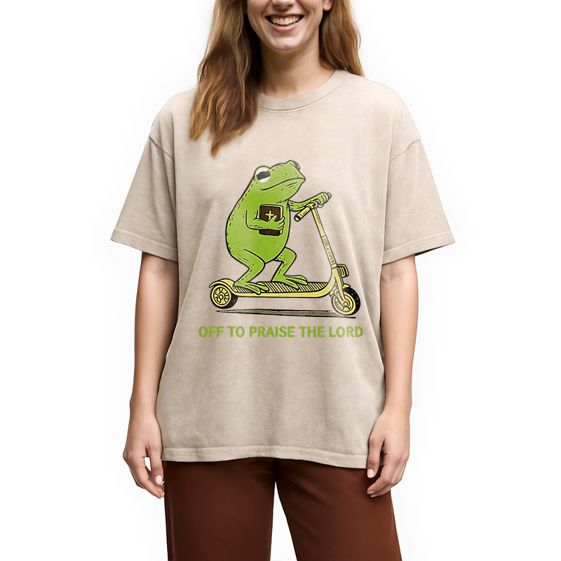 Modecanvas Frog Went To Praise God DTG Printing Washed T-Shirt