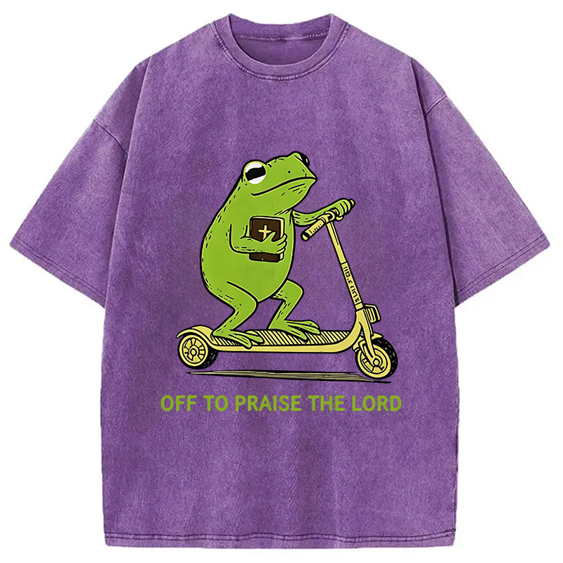 Modecanvas Frog Went To Praise God DTG Printing Washed T-Shirt