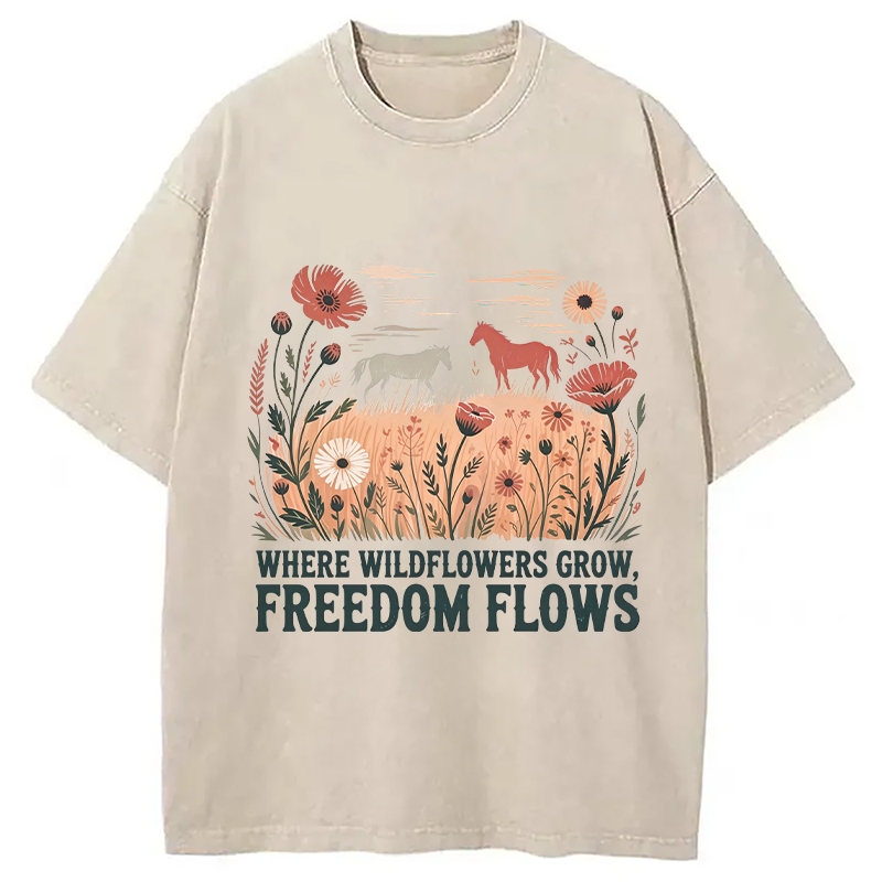 Modecanvas Wild-flowers DTG Printing Washed T-Shirt