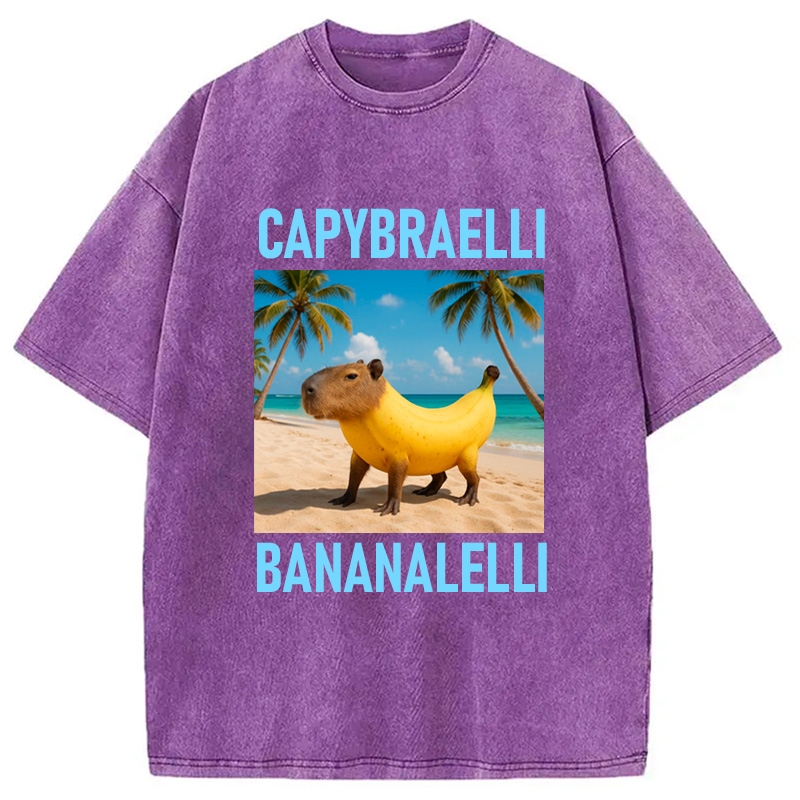Modecanvas Capybara Banana Brainrot Washed T-Shirt