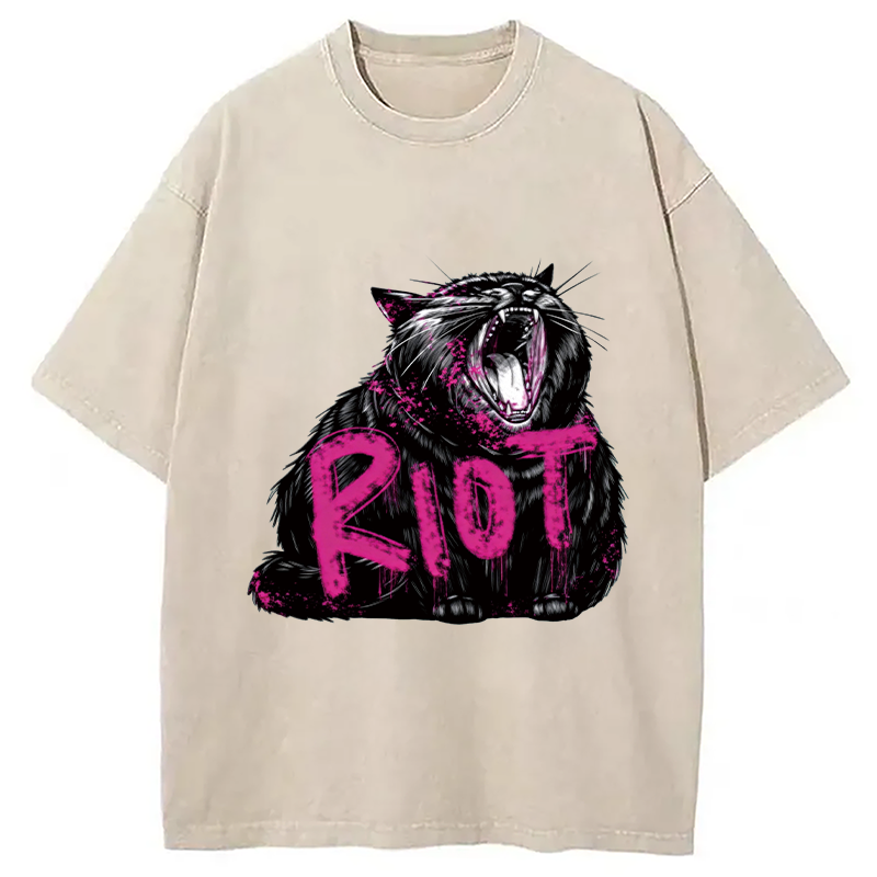 Modecanvas Riot Cat DTG Printing Washed T-Shirt