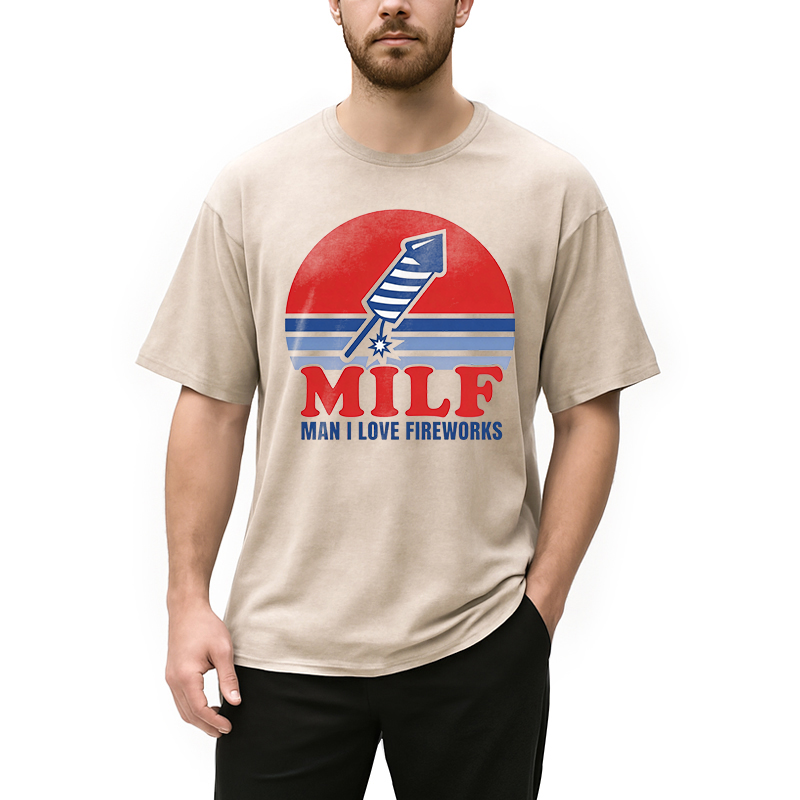 Modecanvas MILF Man I Love Fireworks DTG Printing Washed T-Shirt