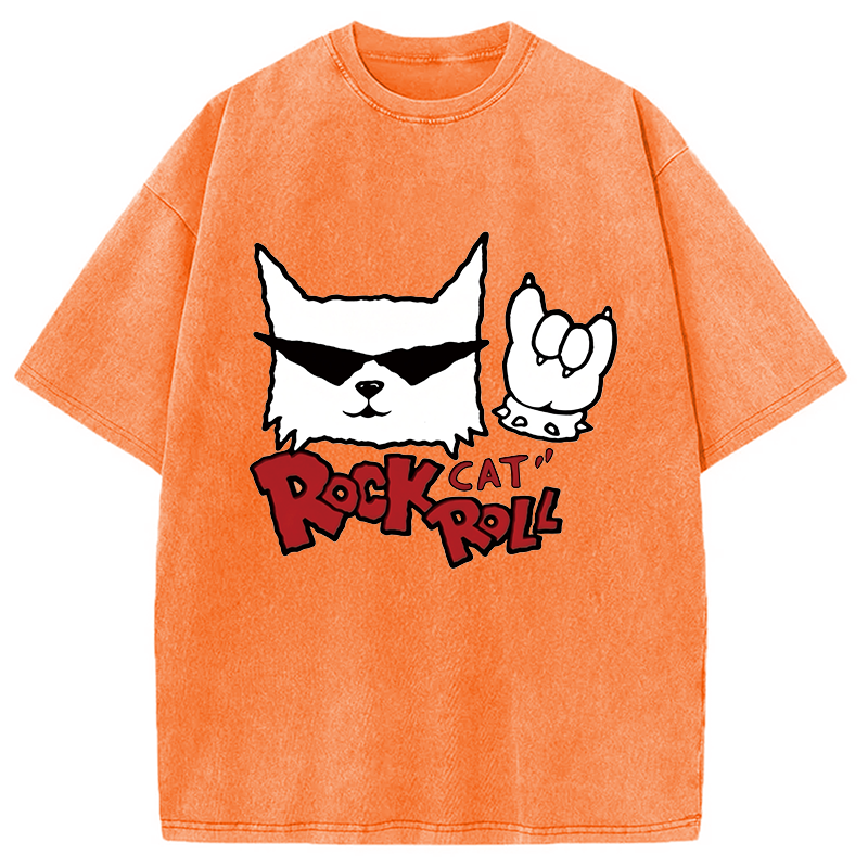 Modecanvas Rock Cat Roll DTG Printing Washed T-Shirt
